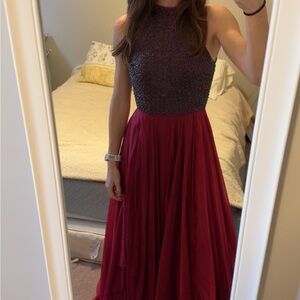 Sherri Hill Sleeveless Burgundy Maxi Dress
